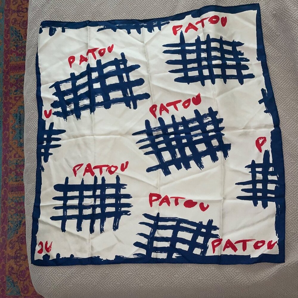 Jean Patou Vintage Womens Scarf White Twill Signature Silk - Picture 7 of 8